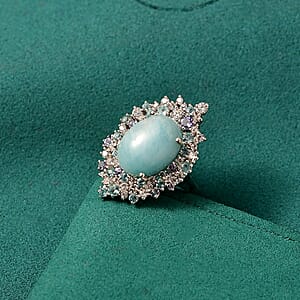 GP Capri Collection Larimar and Multi Gemstone 17.70 ctw Ring in Rhodium Over Sterling Silver (Size 9.0)