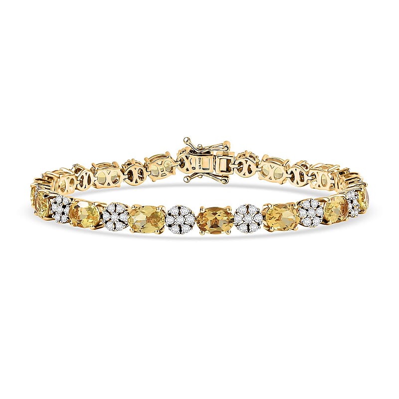 D'Joy Brazilian Heliodor and Moissanite 11.25 ctw Sunlit Harmony Bracelet in 18K Vermeil Yellow Gold Over Sterling Silver (7.25 In)