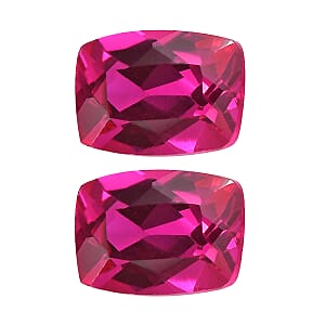 Set of 2 Lab Created Ruby (Cush 7x5 mm) 2.00 ctw Loose Gemstone