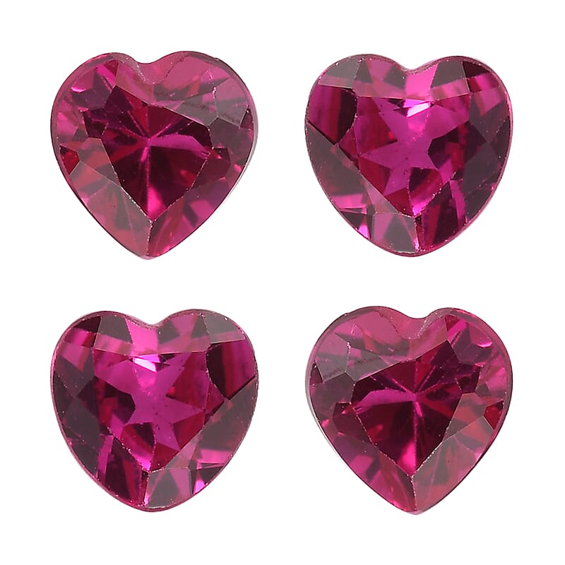 Set of 4 Lab Created Ruby (Hrt 4 mm) 1.14 ctw Loose Gemstone