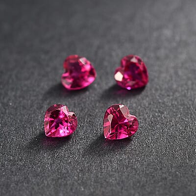 Set of 4 Lab Created Ruby (Hrt 4 mm) 1.14 ctw Loose Gemstone
