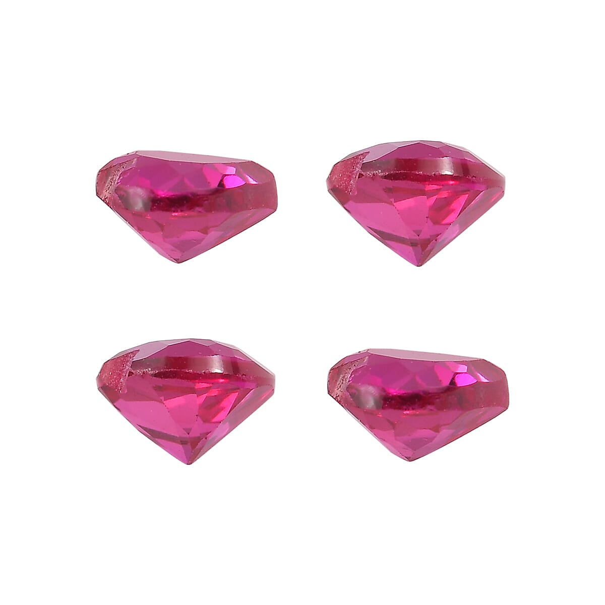 Set of 4 Lab Created Ruby (Hrt 4 mm) 1.14 ctw Loose Gemstone