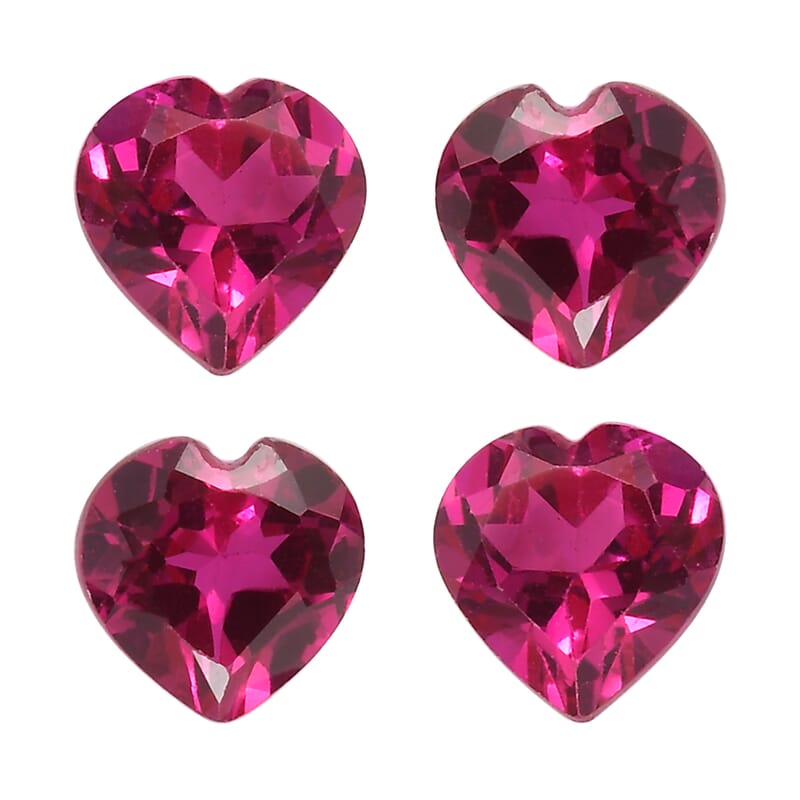 Set of 4 Lab Created Ruby (Hrt 5 mm) 2.05 ctw Loose Gemstone