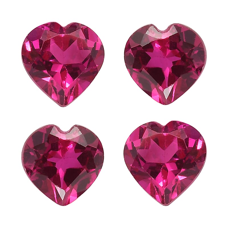 Set of 4 Lab Created Ruby (Hrt 5 mm) 2.05 ctw Loose Gemstone