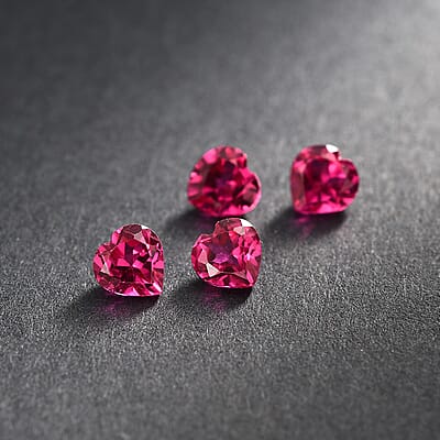 Set of 4 Lab Created Ruby (Hrt 5 mm) 2.05 ctw Loose Gemstone