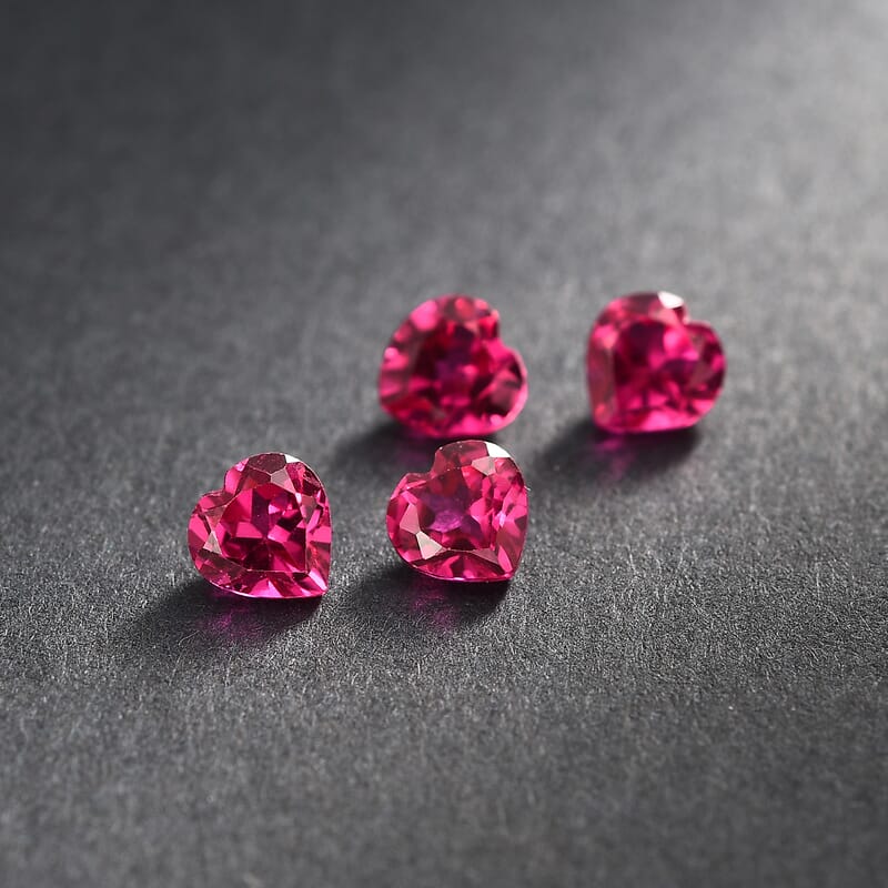 Set of 4 Lab Created Ruby (Hrt 5 mm) 2.05 ctw Loose Gemstone
