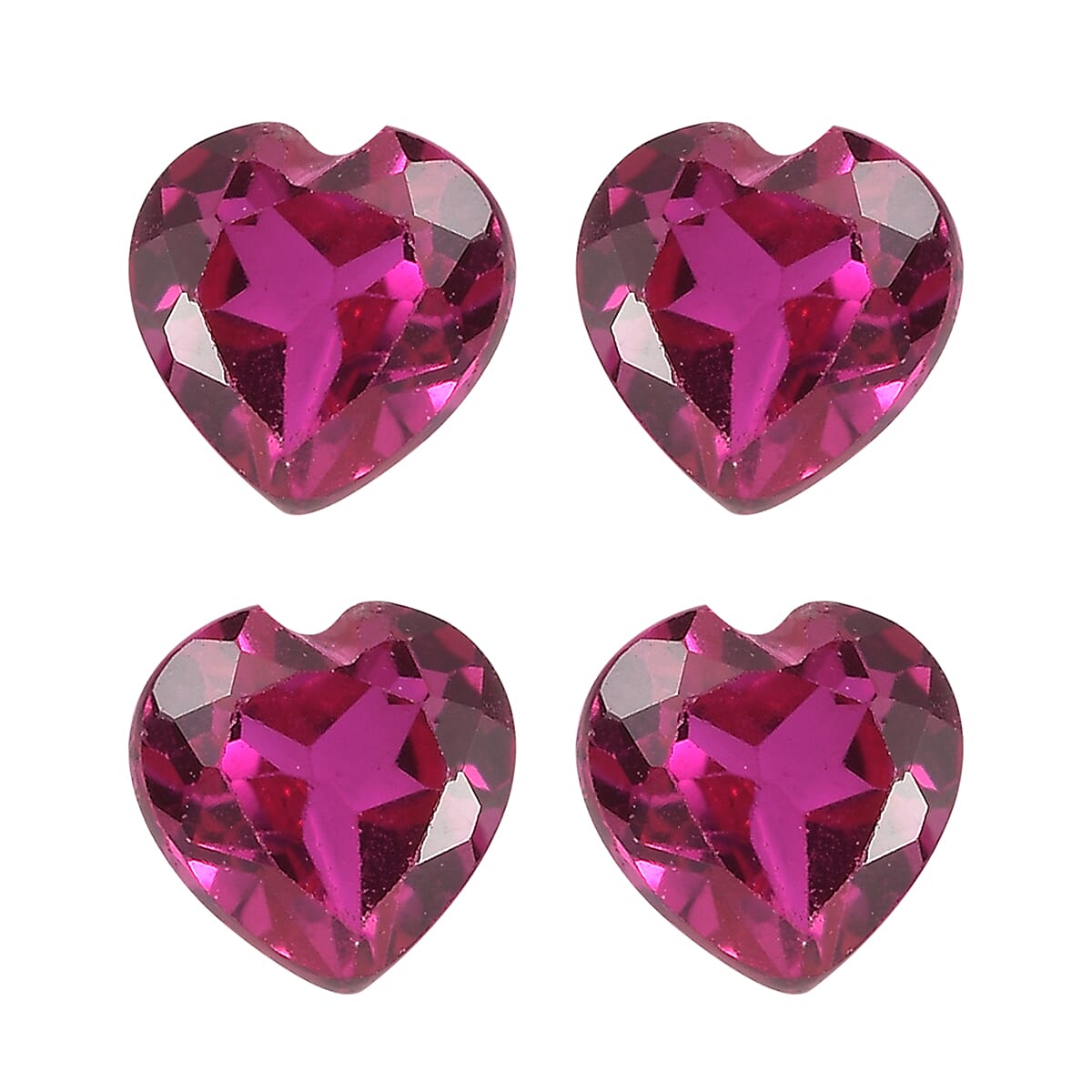 Set of 4 Lab Created Ruby (Hrt 6 mm) 3.74 ctw Loose Gemstone image number 0