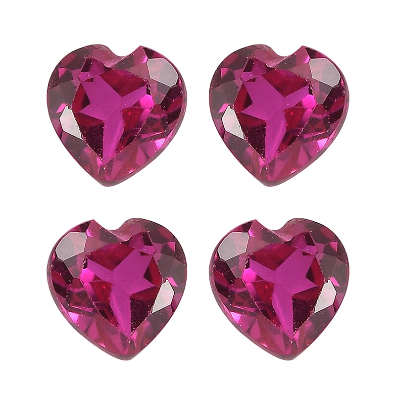 Set of 4 Lab Created Ruby (Hrt 6 mm) 3.74 ctw Loose Gemstone