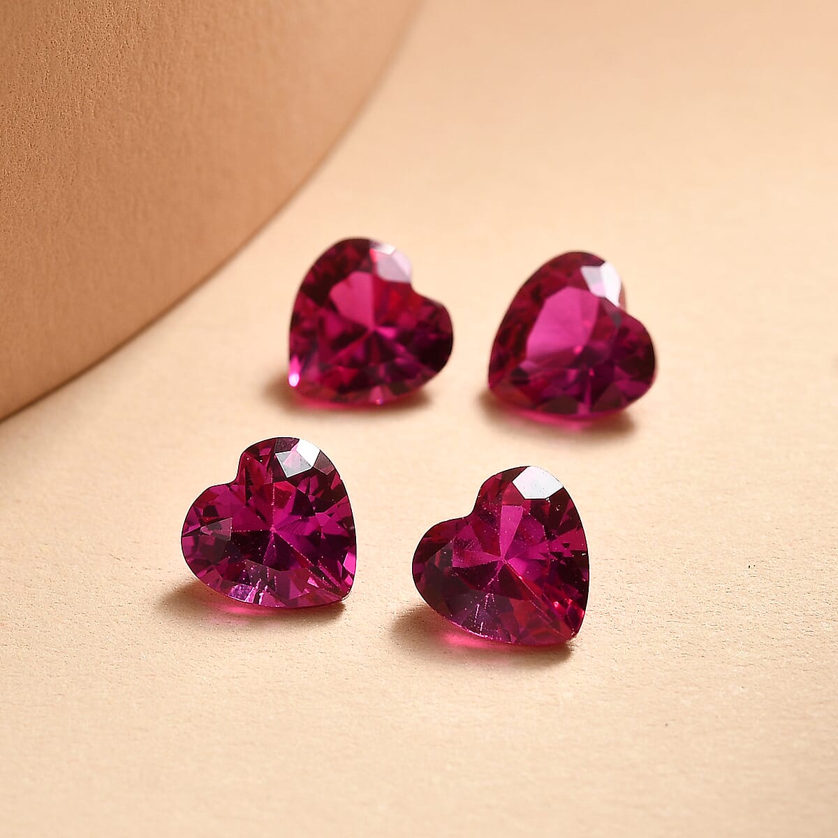 Set of 4 Lab Created Ruby (Hrt 6 mm) 3.74 ctw Loose Gemstone image number 1