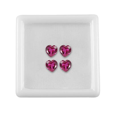 Set of 4 Lab Created Ruby (Hrt 6 mm) 3.74 ctw Loose Gemstone