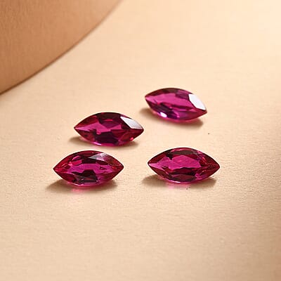 Set of 4 Lab Created Ruby (Mrq 7x3.5 mm) 1.70 ctw Loose Gemstone