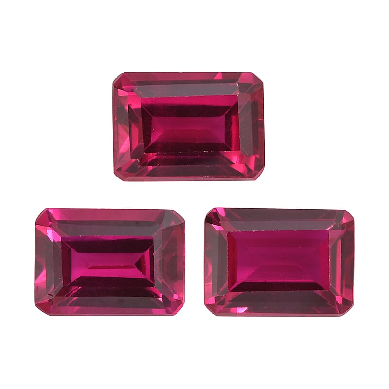 Set of 3 Lab Created Ruby (Oct 7x5 mm) 3.70 ctw Loose Gemstone