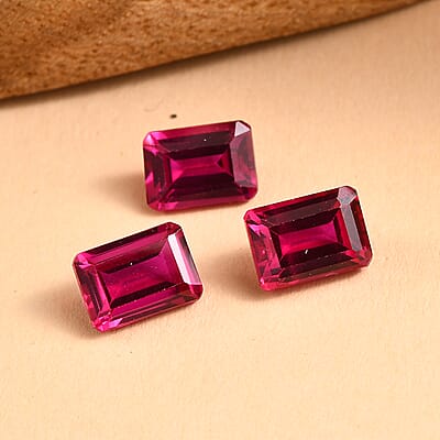 Set of 3 Lab Created Ruby (Oct 7x5 mm) 3.70 ctw Loose Gemstone