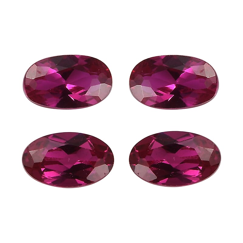 Set of 4 Lab Created Ruby (Oval 5x3 mm) 0.93 ctw Loose Gemstone