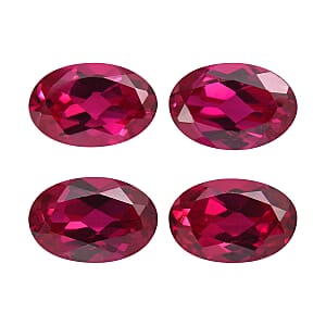 Set of 4 Lab Created Ruby (Oval 6x4 mm) 2.38 ctw Loose Gemstone