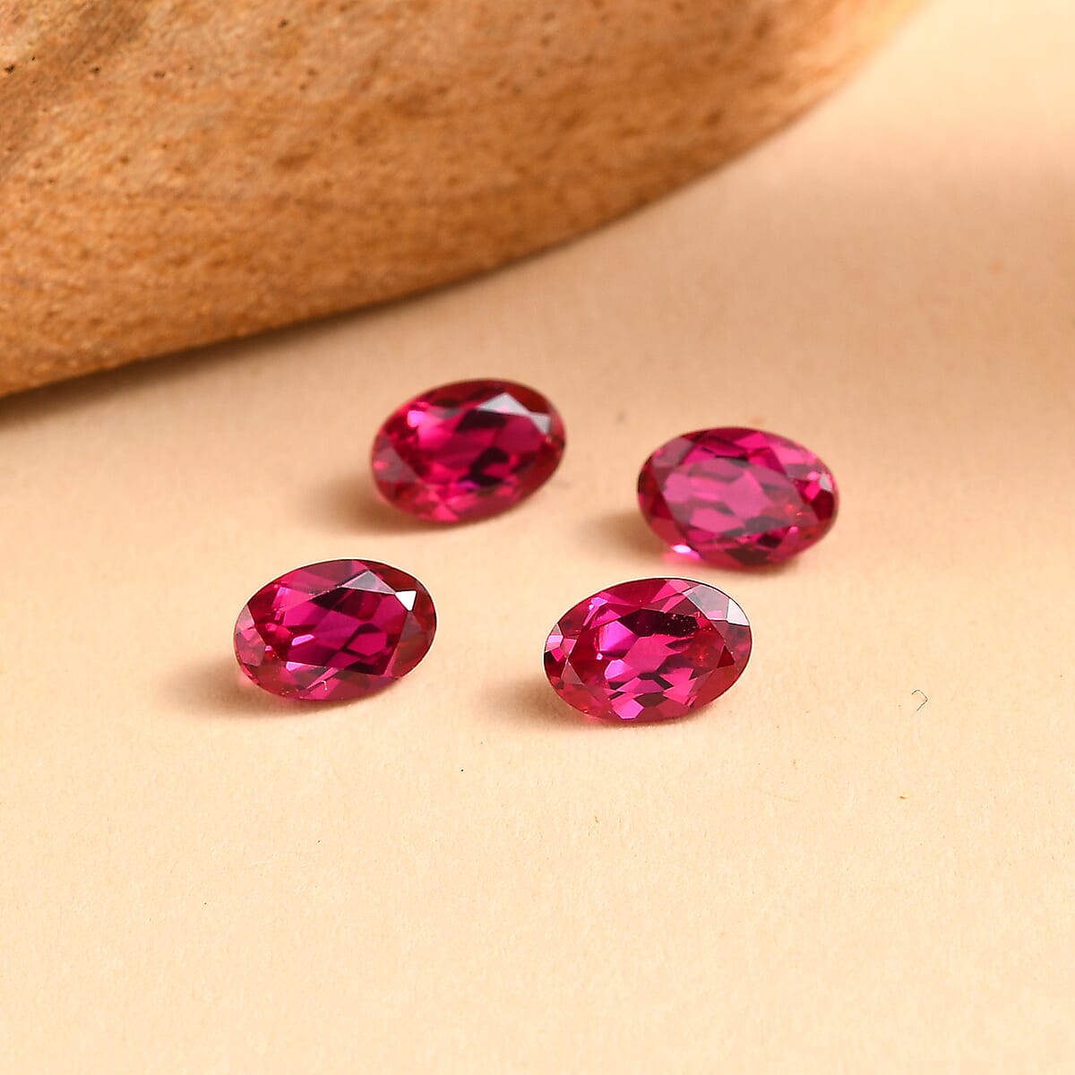 Set of 4 Lab Created Ruby (Oval 6x4 mm) 2.38 ctw Loose Gemstone image number 1