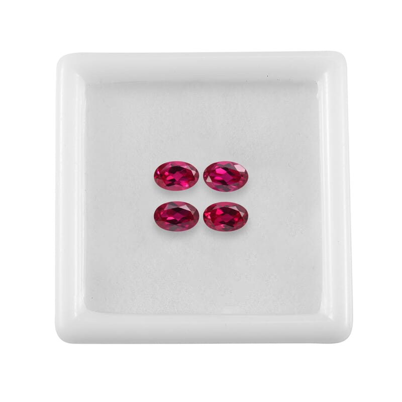 Set of 4 Lab Created Ruby (Oval 6x4 mm) 2.38 ctw Loose Gemstone