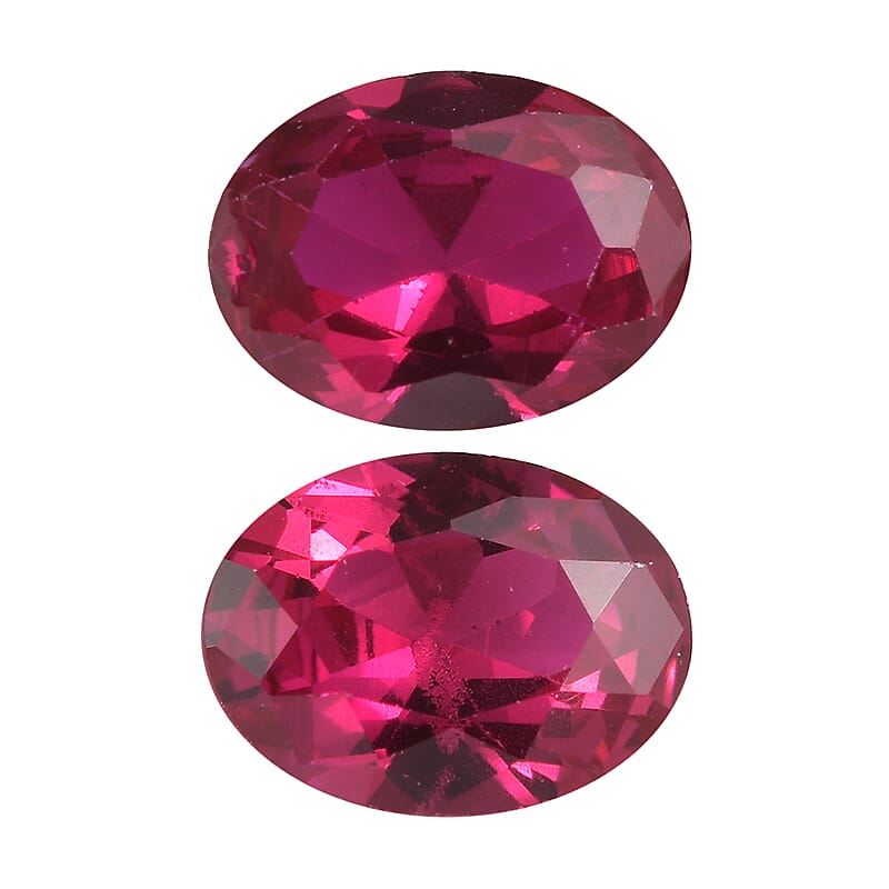 Set of 2 Lab Created Ruby (Oval 8x6 mm) 2.55 ctw Loose Gemstone