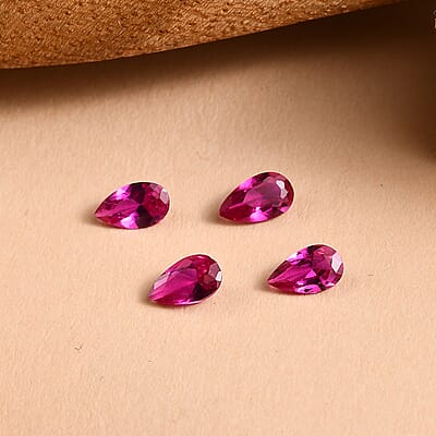 Set of 4 Lab Created Ruby (Pear 5x3 mm) 0.80 ctw Loose Gemstone