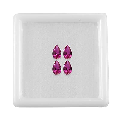 Set of 4 Lab Created Ruby (Pear 5x3 mm) 0.80 ctw Loose Gemstone