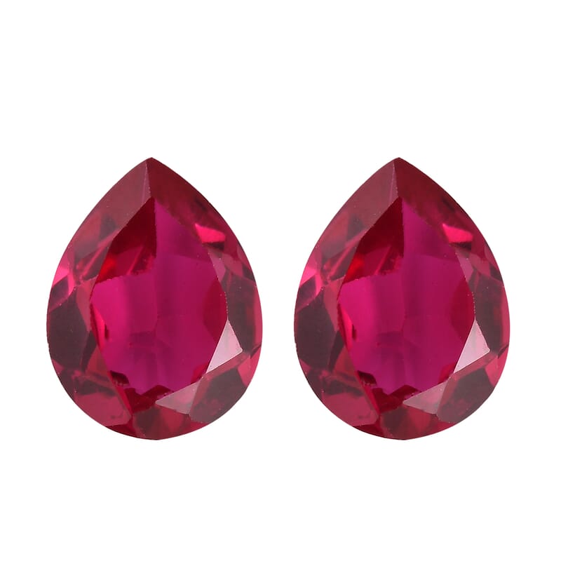 Set of 2 Lab Created Ruby (Pear 9x7 mm) 3.23 ctw Loose Gemstone