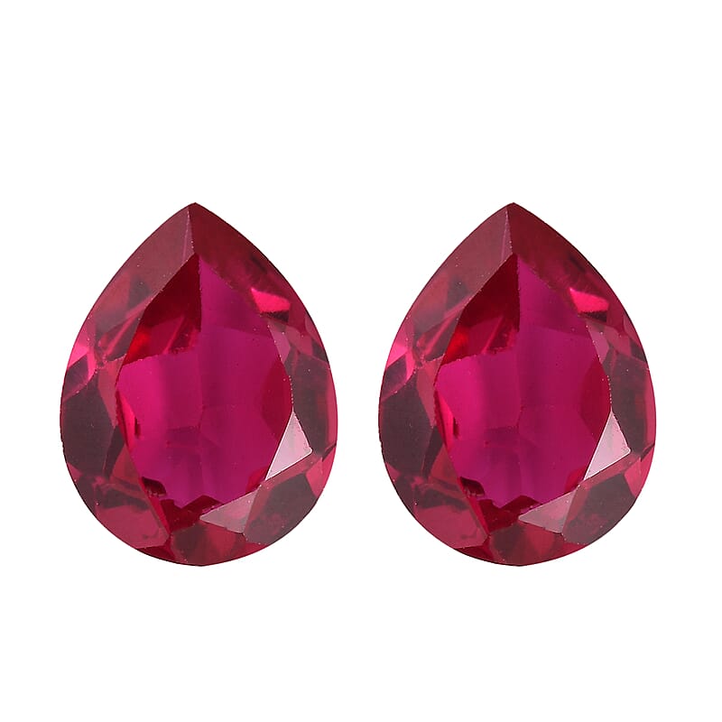 Set of 2 Lab Created Ruby (Pear 9x7 mm) 3.23 ctw Loose Gemstone