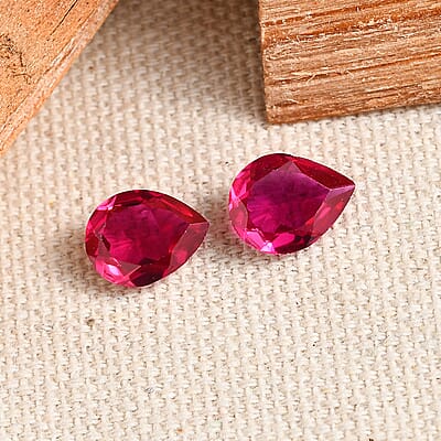 Set of 2 Lab Created Ruby (Pear 9x7 mm) 3.23 ctw Loose Gemstone