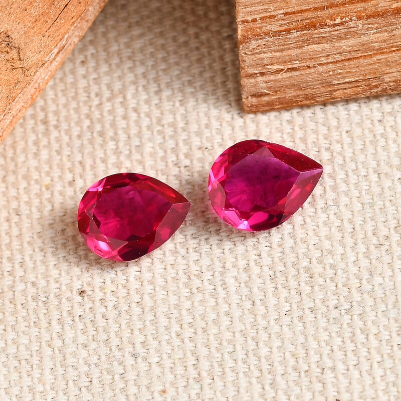 Set of 2 Lab Created Ruby (Pear 9x7 mm) 3.23 ctw Loose Gemstone