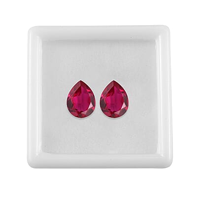 Set of 2 Lab Created Ruby (Pear 9x7 mm) 3.23 ctw Loose Gemstone