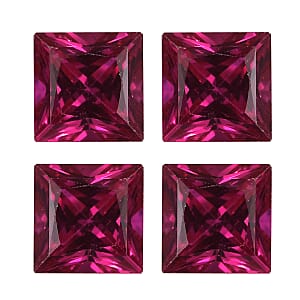 Set of 4 Lab Created Ruby (Sqr 5 mm) 3.23 ctw Loose Gemstone