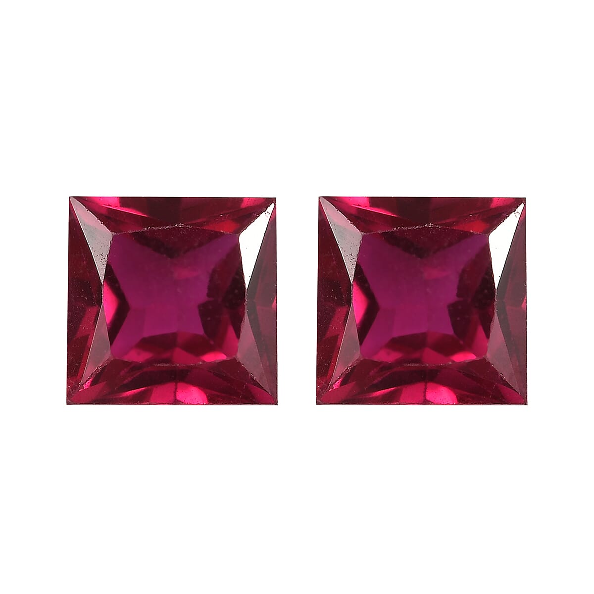 Set of 2 Lab Created Ruby (Sqr 6 mm) 2.91 ctw Loose Gemstone