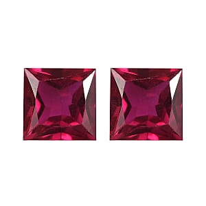 Set of 2 Lab Created Ruby (Sqr 6 mm) 2.91 ctw Loose Gemstone