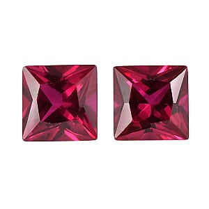 Set of 2 Lab Created Ruby (Sqr 7 mm) 3.35 ctw Loose Gemstone