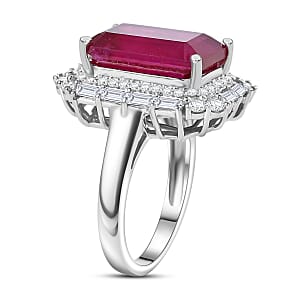 D'Joy Premium Niassa Ruby (FF) and Moissanite 12.75 ctw Art Deco Ring in Rhodium Over Sterling Silver (Size 10.0)
