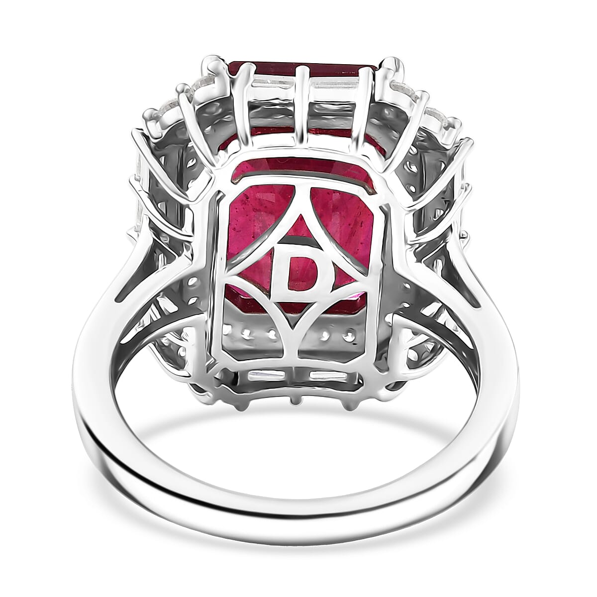 D'Joy Premium Niassa Ruby (FF) and Moissanite 12.75 ctw Art Deco Ring in Rhodium Over Sterling Silver (Size 6.0) image number 4