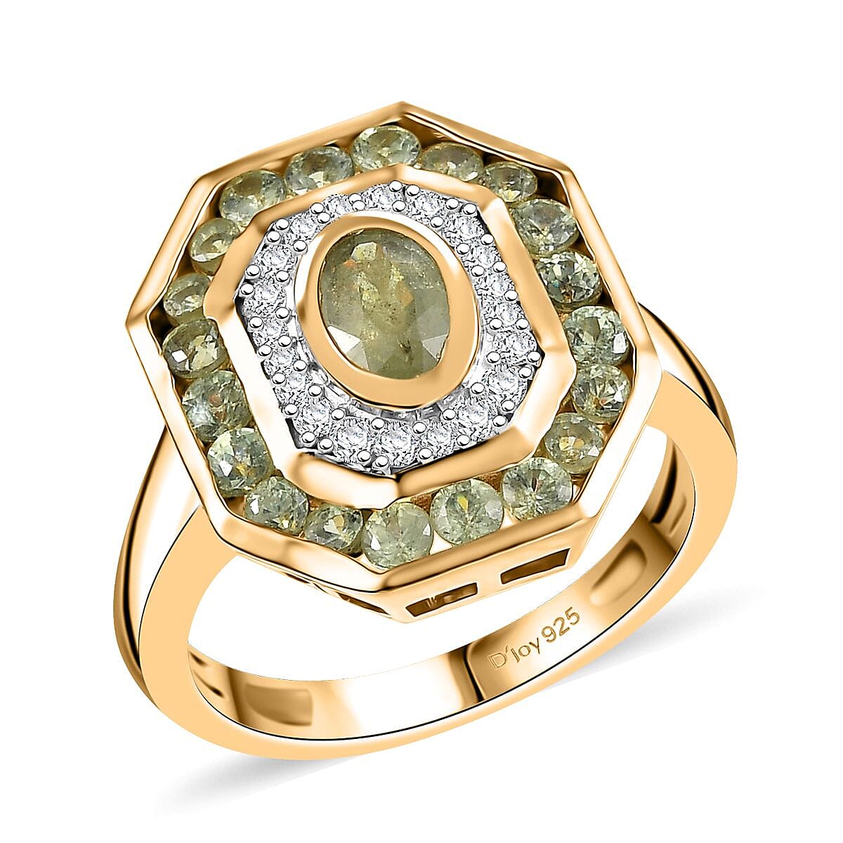 D'Joy Premium Ambanja Demantoid Garnet and Moissanite 1.85 ctw Forest Deco Orchard Ring in 18K Vermeil Yellow Gold Over Sterling Silver (Size 6.0) image number 0