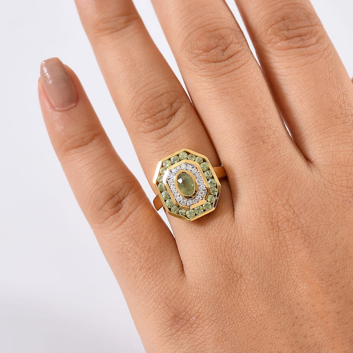 D'Joy Premium Ambanja Demantoid Garnet and Moissanite 1.85 ctw Forest Deco Orchard Ring in 18K Vermeil Yellow Gold Over Sterling Silver (Size 6.0) image number 2