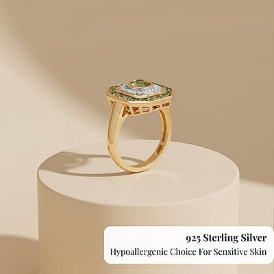 D'Joy Premium Ambanja Demantoid Garnet and Moissanite 1.85 ctw Forest Deco Orchard Ring in 18K Vermeil Yellow Gold Over Sterling Silver (Size 6.0)