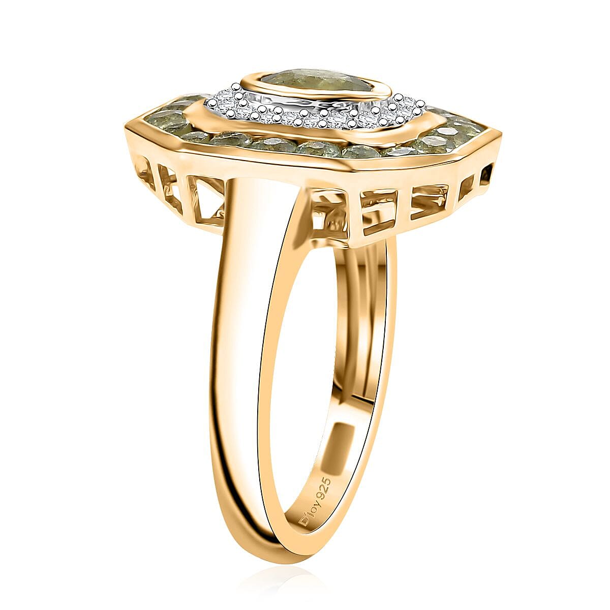 D'Joy Premium Ambanja Demantoid Garnet and Moissanite 1.85 ctw Forest Deco Orchard Ring in 18K Vermeil Yellow Gold Over Sterling Silver (Size 6.0) image number 3