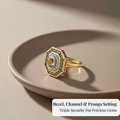 D'Joy Premium Ambanja Demantoid Garnet and Moissanite 1.85 ctw Forest Deco Orchard Ring in 18K Vermeil Yellow Gold Over Sterling Silver (Size 6.0)