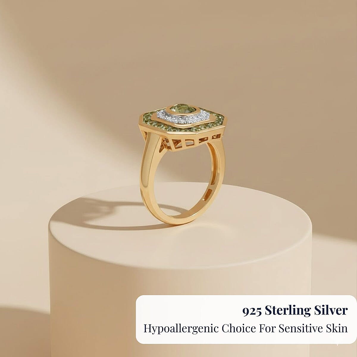 D'Joy Premium Ambanja Demantoid Garnet and Moissanite 1.85 ctw Forest Deco Ring in 18K Vermeil Yellow Gold Over Sterling Silver (Size 7.0) image number 2