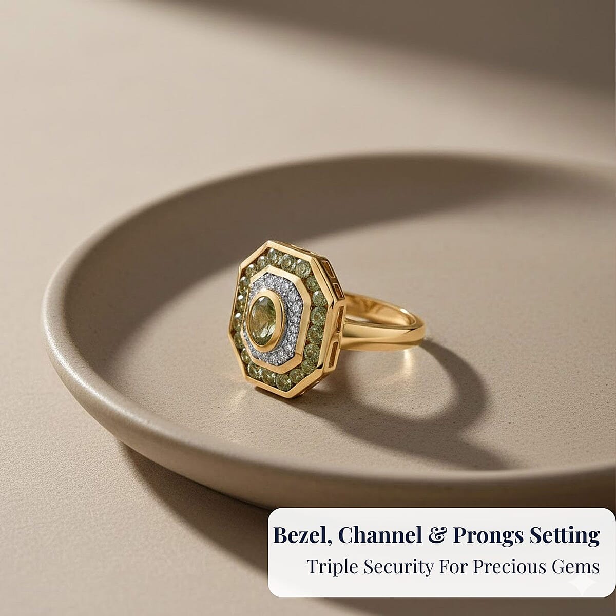 D'Joy Premium Ambanja Demantoid Garnet and Moissanite 1.85 ctw Forest Deco Ring in 18K Vermeil Yellow Gold Over Sterling Silver (Size 7.0) image number 4