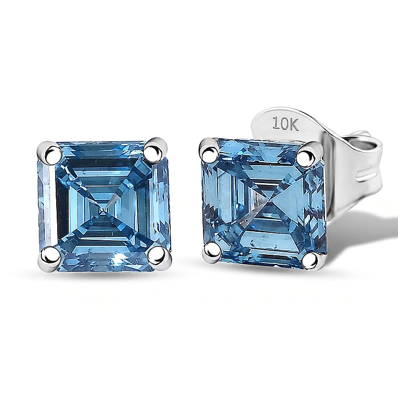 SGL Certified Luxuriant Lab Grown Blue Diamond (VS) (IR) 2.00 ctw Stud Earrings in 10K White Gold