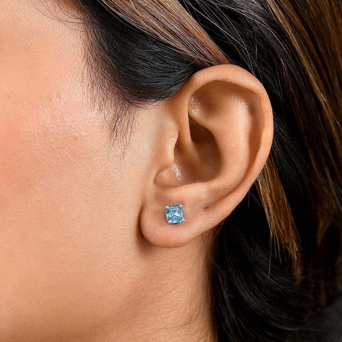 SGL Certified Luxuriant Lab Grown Blue Diamond (IR) 2.00 ctw Stud Earrings in 10K White Gold image number 2