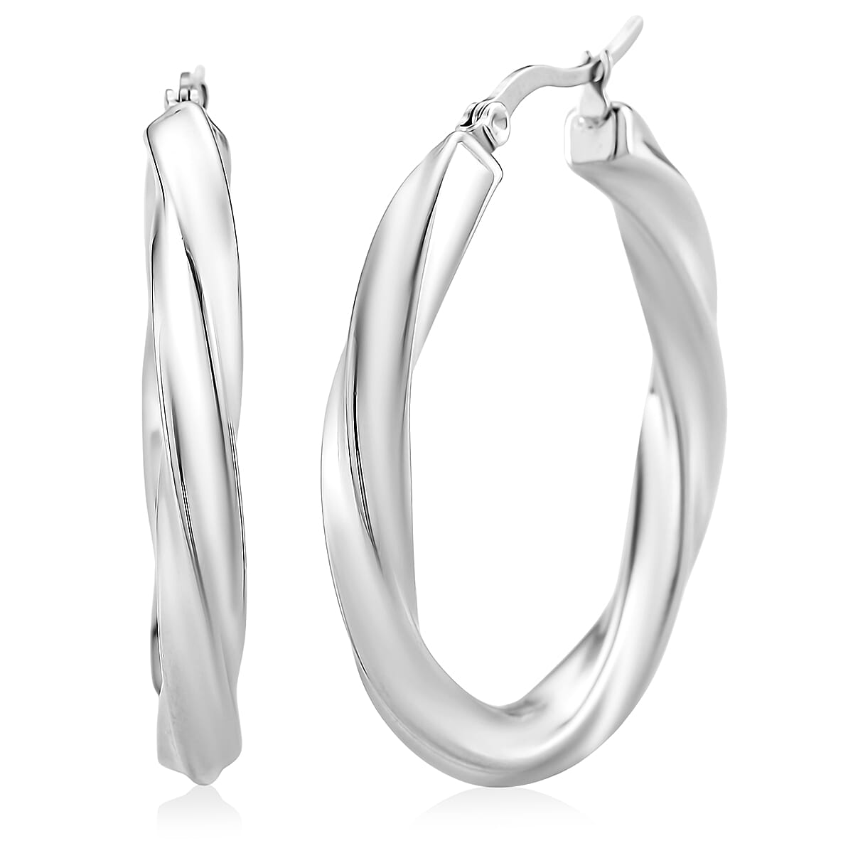 Twisted Hoop Earrings in Stainless Steel image number 0