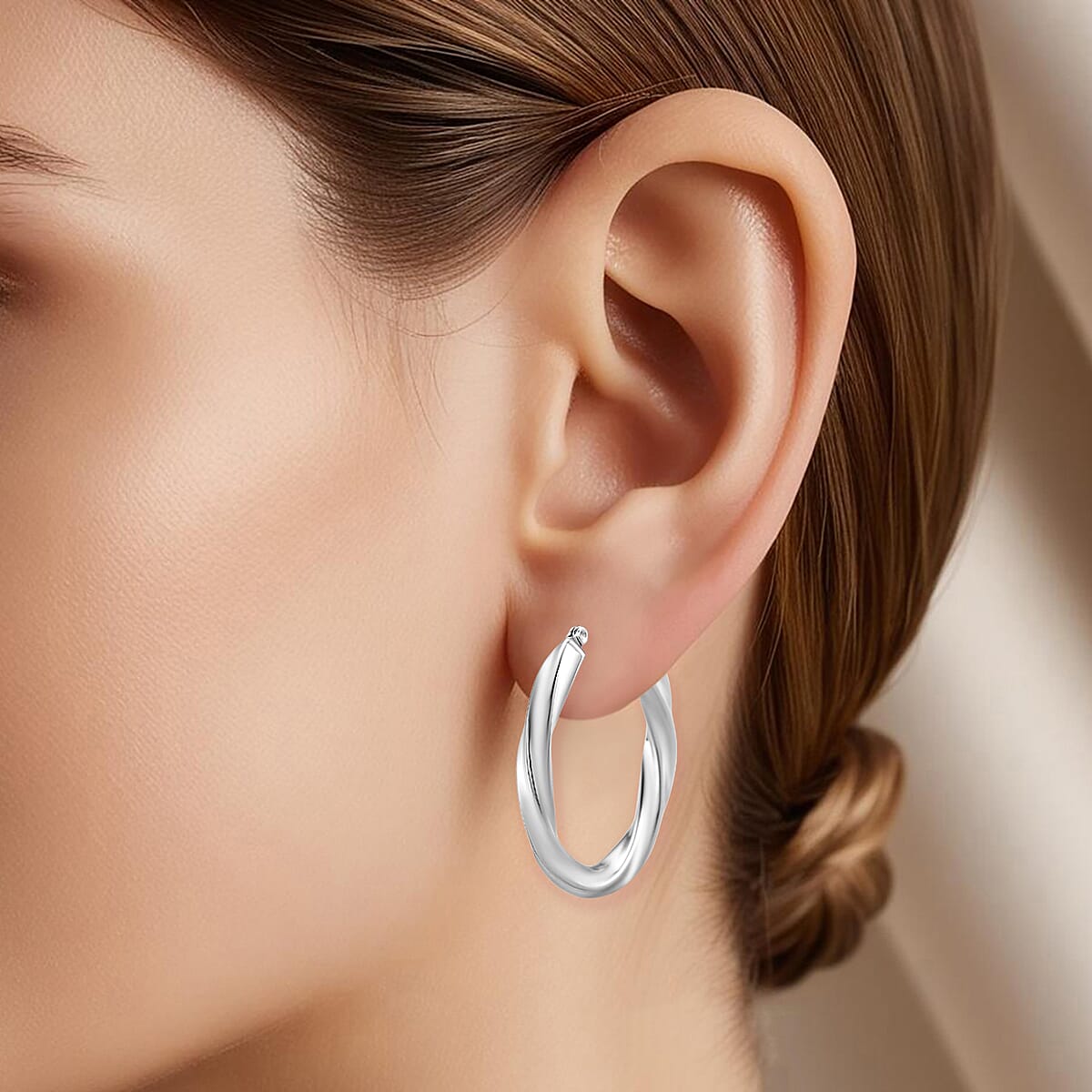 Twisted Hoop Earrings in Stainless Steel image number 2