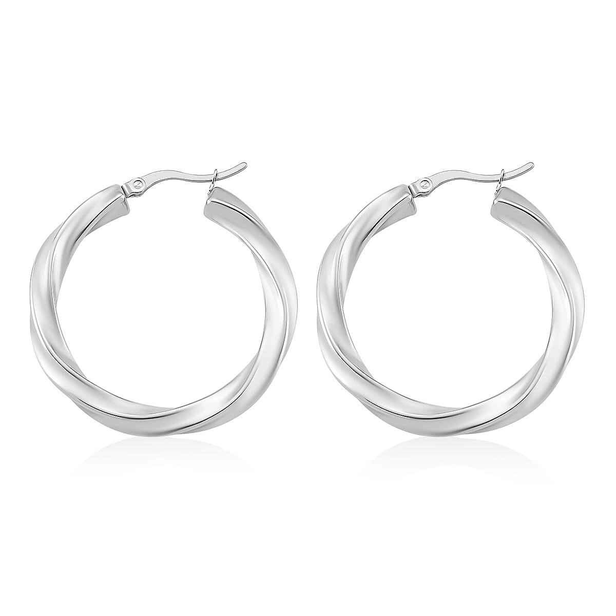 Twisted Hoop Earrings in Stainless Steel image number 3