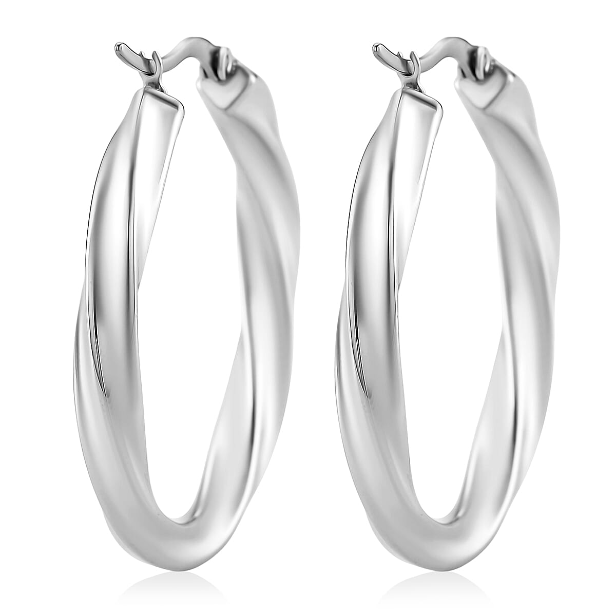 Twisted Hoop Earrings in Stainless Steel image number 4