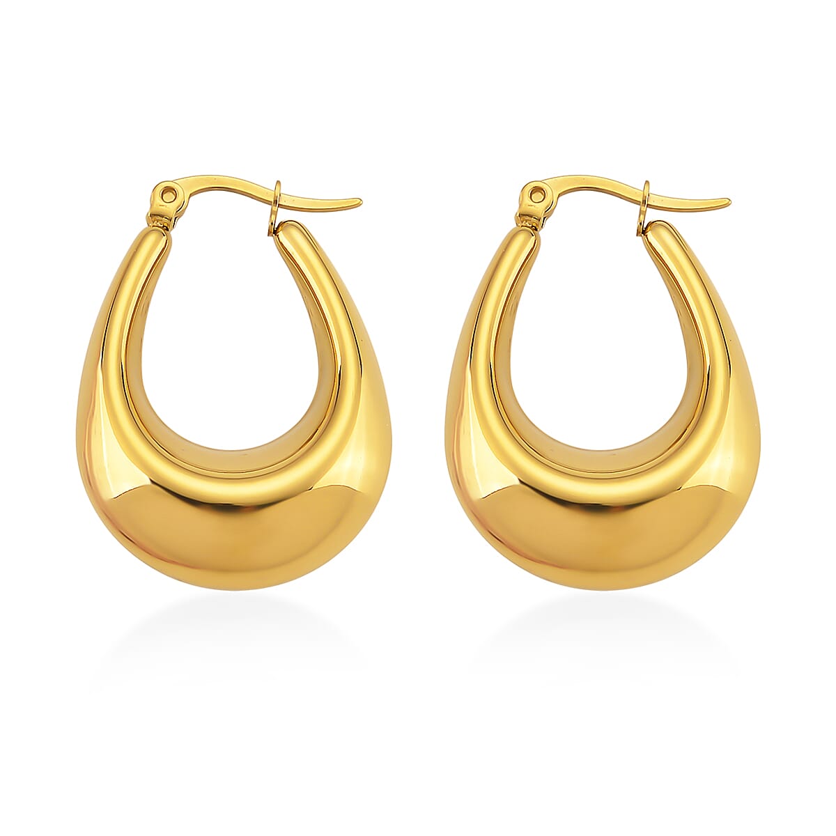 Oval Hoop Earrings in ION Plated YG Stainless Steel image number 3