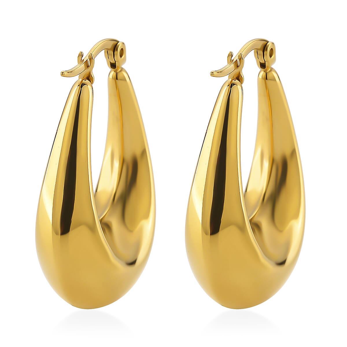 Oval Hoop Earrings in ION Plated YG Stainless Steel image number 4